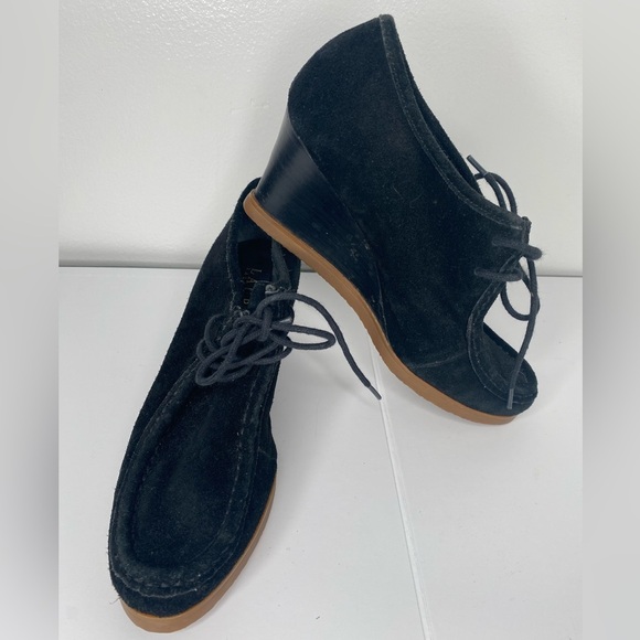Lauren Ralph Lauren Denver Black Wedge Ankle Boots Pictured AS IS - Picture 1 of 8